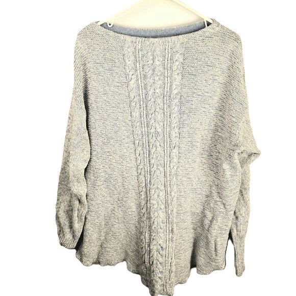 Chaps Oversized Sweater Womens XL Blue & White Marled Cable Knit Crew Neck - Picture 1 of 6